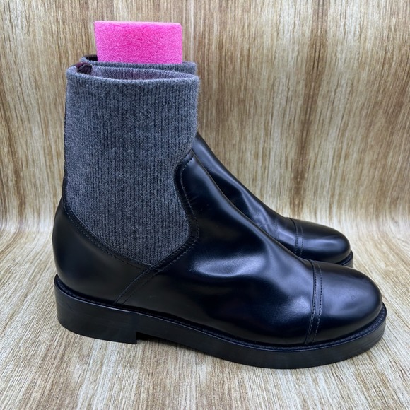 J.Crew Rib-Crew Boots Women's Size 12 Italian Leather Black Ankle‎ Boots Shoes - Picture 1 of 9